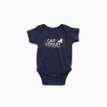 Navy blue infant onesie with "Cait Conley Congress" text and New York state graphic in white and orange.